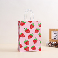 Sac cadeau imprimé fraises respectueux de l'environnement, sac fourre-tout en papier kraft, sac d'emballage alimentaire à emporter, sac cadeau de vacances