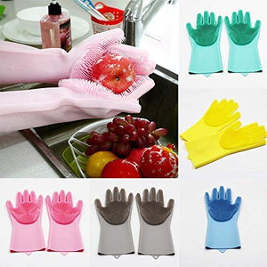 Customized Logo Reusable Kitchen <b>Silicone</b> Dishwashing Scrubber Glove <b>Waterproof</b> Cleaning Glove - Product Image 5