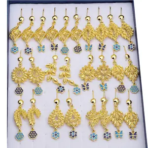 JXX harga grosir mode Dubai desain anting menjuntai menjuntai berlapis emas kuningan perhiasan anting-anting menjuntai panjang