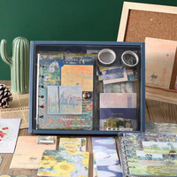 Set de 155 Piezas de Papelería Vintage A6, Cuaderno Cuadriculado, Cintas Adhesivas Washi, Notas Adhesivas, Tarjetas, Scrapbook, Caja de Regalo, Bloc de Notas con Pinturas al Óleo de Van Gogh
