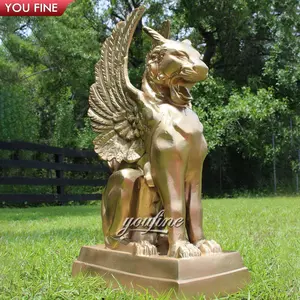 Açık özel tasarım büyük büyük pirinç oturan Gryphon heykeli altın bronz Griffin heykel