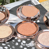 Poudre pressée vegan à marque privée, illuminateur, contour, paillettes, maquillage lisse pour le visage, peau foncée, longue tenue, imperméable, 5 couleurs