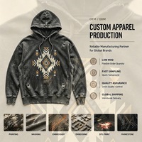 Sweat à capuche vintage personnalisé ODM pour homme, imprimé géométrique aztèque, effet usé, coupe oversize, streetwear d'automne