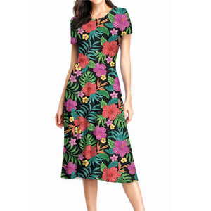 <span class=keywords><strong>Vestido</strong></span> de Playa Elegante con Estampado Tropical de Hibisco <span class=keywords><strong>Hawaiano</strong></span>, <span class=keywords><strong>Vestido</strong></span> Sexy <span class=keywords><strong>para</strong></span> <span class=keywords><strong>Mujer</strong></span> con Mangas Cortas, Impresión Bajo Demanda - Product Image 3