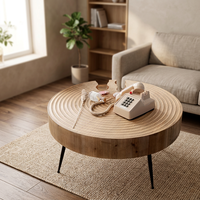 Table basse ronde en bois moderne avec pieds en métal, design mi-siècle fait main pour le mobilier de salon