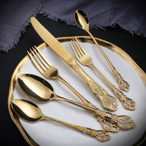 Di lusso antico manico in acciaio inox Vintage posate posate per banchetti posate in argento e oro per il matrimonio - Product Image 5