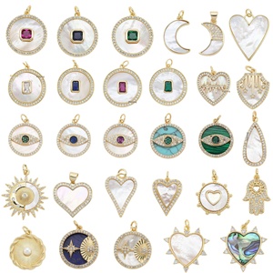 Ciondoli a Moneta in Madreperla Stile Retrò per Collane, Accessori Fai da Te, Ciondoli a Forma di Occhio di Allah, <span class=keywords><strong>Sole</strong></span>, Luna, Cuore - Product Image 1