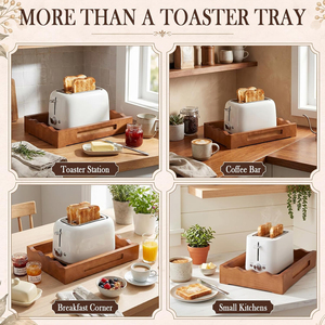 Plateau de cuisson pour <span class=keywords><strong>grille</strong></span>-<span class=keywords><strong>pain</strong></span> 2 tranches, poignées festonnées, design en bois de pin de qualité supérieure, finition noyer chaud, écologique, durable, pour la cuisine - Product Image 4