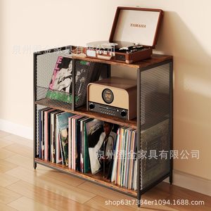 Rak Piringan Hitam Tiga Tingkat dari Logam dengan Platform Turntable, Rak Penyimpanan dengan Sekat yang Dapat Disesuaikan, Dapat Menampung hingga 300 Piringan Hitam LP - Product Image 4