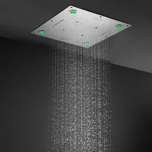 Chuveiro multicolor led 600*600mm, chuveiro de cachoeira neblina cabeça de teto termoestático banheiro cromado