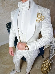 Smokings de marié sur mesure, costumes pour hommes en fleurs de prune <span class=keywords><strong>ivoire</strong></span>, revers châle, costumes de demoiselles d'honneur, mariage/bal/dîner, veste de <span class=keywords><strong>costume</strong></span>, pantalon, <span class=keywords><strong>gilet</strong></span> - Product Image 2