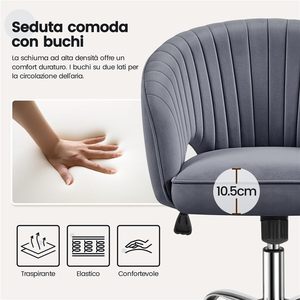 <span class=keywords><strong>Fauteuil</strong></span> de bureau Yaheetech, ergonomique, rembourré en velours, <span class=keywords><strong>fauteuil</strong></span> inclinable, réglable en hauteur, dossier ouvert, en alliage d'aluminium, foncé - Product Image 5
