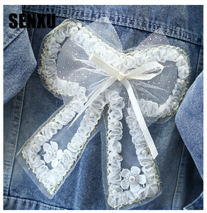 Veste en jean unie décontractée avec nœud papillon pour <span class=keywords><strong>fille</strong></span>, coton écologique d'automne - Product Image 4