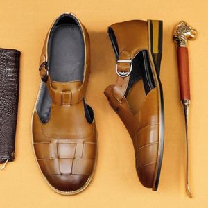 Men's Retro Roman Waterproof <b>Sandals</b>-Summer Business Casual Handmade Customized Round-<b>Toe</b> Leather Anti-Slippery - Product Image 4