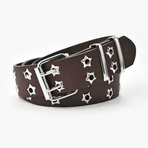 Qushine-Cinturón de piel sintética con remaches de estrella, tachonado, hebilla de doble Pin, nuevo diseño
