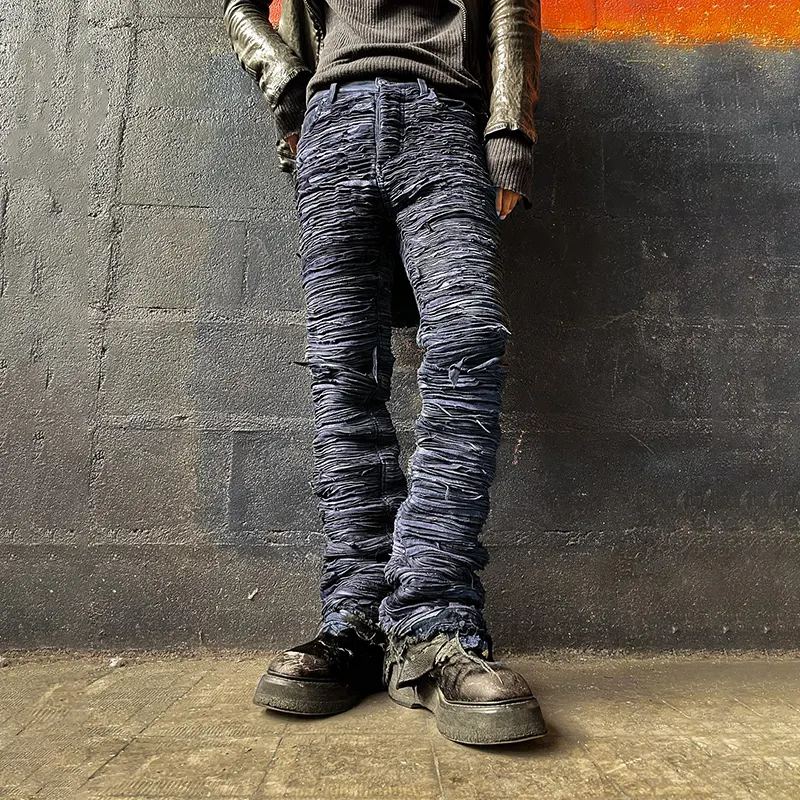DiZNEW American High Street retro heavy Wash jeans hombres moda street nicho Sentido de alto grado para hacer viejos jeans delgados para hombres