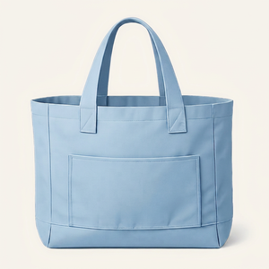 Sac de shopping en tissu de coton bleu clair personnalisé avec logo, grande taille, poche avant, poignée longue, utilisation quotidienne, sac fourre-tout - Product Image 1