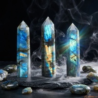 Torre de Cristal de Labradorita Natural con Fuerte Labradorrescencia, Aurora Azul y Destello Dorado, Obelisco