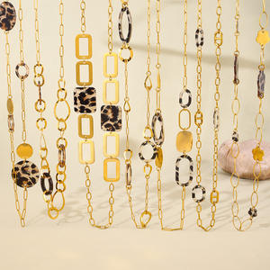 18K Vergoldete Klassische Gliederkette Anhänger Anlaufbeständig Lange Kreisförmige Leopardenmuster Pullover Damen Edelstahl Halskette - Product Image 6