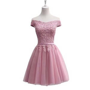 Off The Shoulder Bridesmaid Dress A Line Tulle Lace Pink Evening Party Dress For Graduation Art Exam - Product Image 5