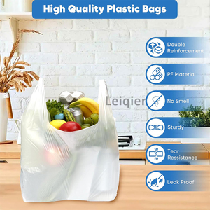 Sacs à provisions en plastique blanc avec logo personnalisé avec poignées durables pour petites entreprises jetables réutilisables en vrac pour l'<span class=keywords><strong>épicerie</strong></span> utilisation des ordures - Product Image 3