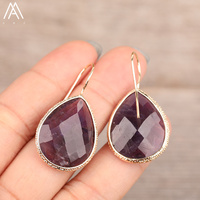 Boucles d'oreilles en pierre naturelle en forme de larme plaquées or 18 carats - Bijoux incroyables