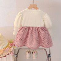 Robe de princesse à pois pour bébé fille, tenue légère d'automne avec manches à volants et décor de lapin