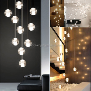 Lustre LED à bulles dimmable pour plafond haut, luminaires suspendus pour longues escaliers, lampes pendantes pour entrée, lustre en cristal - Product Image 2