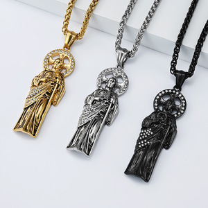 Saint Jude Diamond Pendant <b>Titanium</b> Steel Necklace Men's Religious Jewelry Hip Hop Style - Product Image 2