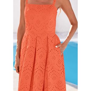Robe longue d'été sans manches pour femme, col carré, à œillets, coupe trapèze fluide, pour les vacances à la plage, en tissu tissé respirant - Product Image 5