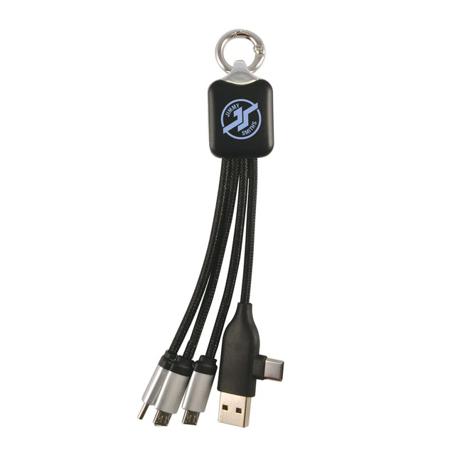 Customized Two-Sided Illuminated LED Logo 4 in 1 Usb Cable Promotional Gift Custom Glow Charging Cable Led Light up Multi Ports