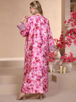 Abaya décontractée en satin à imprimé floral, broderie à la main, strass, manches longues, robe maxi modeste, Eid, Ramadan, mariage, adultes