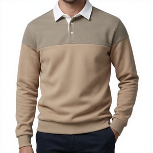Sweat-shirt polo de rugby colorblock pour homme, épaules tombantes, camel, en molleton bouclette, fabricant de vêtements - Product Image 1