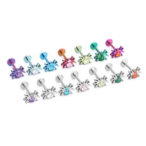 Hoa tai dạng đinh tán, chất liệu titan không gây dị ứng theo tiêu chuẩn ASTM F136, thiết kế hình nhện, mặt sau phẳng, ren trong, dùng cho khuyên tai, môi, mũi, vành tai. - Product Image 2