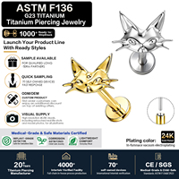 Clous de labret sans filetage en titane G23 ASTM F136, bijoux de piercing corporel à poussoir pour studios de piercing professionnels, vente en gros