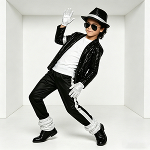 Costume da Michael Jackson per Bambini, Outfit Retrò Anni '80 con Paillettes, Costume da Disco per Ragazzi con Cappello e Guanti per Feste di Halloween - Product Image 5