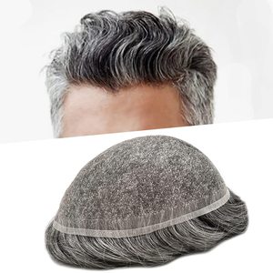 Tupé de Cabello Humano Natural Indio para Hombre, Base de Encaje Francés Completo, Sistema de Reemplazo para la Calvicie, Mezcla de Grises - Product Image 2