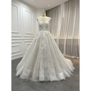 Gorgeous Glitter Wedding Dresses Elegant Champagne Leaf Lace Bridal Ball Gown Applique Vintage Vestido De Novia Civil Wedding