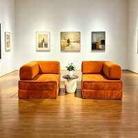 Set Sofa Modular Modern Mewah Berbahan Kain Beludru Bentuk L dengan Rangka Logam untuk Perabot Ruang Tamu
