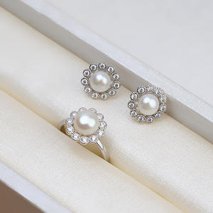 Ensemble de pendentif en forme de fleur en argent S925, bague et boucles d'oreilles, accessoires de bijoux tendance pour femmes, bricolage, plateau vide 1383 - Product Image 3