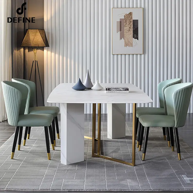 Set tavolo da pranzo con piano in marmo minimalista moderno italiano struttura semplice con struttura in metallo Set da tavolo 6 posti 8 posti 1800mm