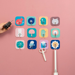 Adhesive Cartoon <b>Hooks</b> Square Removable Wall Mounted For <b>Kitchen</b> Bathroom Doors Novelty <b>Hooks</b> Mixed Color - Product Image 1