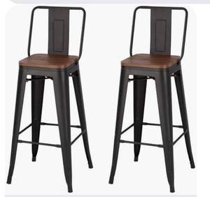 Hoge kwaliteit ijzeren stapelbare barkrukken met houten zitting, kleurrijke industriële keuken barkrukken met hoge rugleuning - Product Image 2