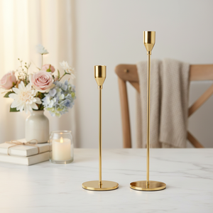 Wholesale Christmas Home Decor <strong>Brass</strong> <strong>Candlesticks</strong> and Metal Candle Holders in Bulk Gold/Rose Gold Luxury Style - Product Image 1