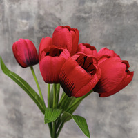 Bouquet de tulipes artificielles en PU, 9 têtes, fausses tulipes faites à la main, fleurs hautement réalistes pour mariage, décoration intérieure, accessoires de photographie