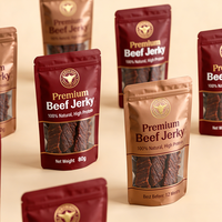 Op maat gedrukte geurbestendige biologisch afbreekbare verpakking voor ontbijtgranen, beef jerky, mylar stand-up pouch met PE-rits en venster voor snacks.