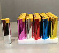 Briquet à gaz métallique classique au butane, flamme bleue puissante, coupe-vent, rechargeable, électronique tactile, avec logo personnalisé, coffret cadeau