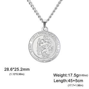 Collana con ciondolo tondo San Cristopher classica <span class=keywords><strong>catenina</strong></span> con amuleto religioso ci protegge gioielli in acciaio inossidabile - Product Image 6