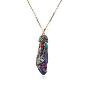 Collar de Acero Inoxidable con Colgante de Piedras Preciosas Irregulares de Forma Libre y Cristales Multicolores Naturales para Joyería de Moda - Product Image 5