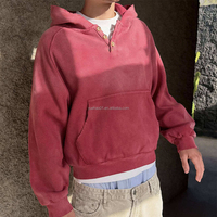 Haut à capuche Henley décontracté surdimensionné pour homme, en coton 100% tricot gaufré, coupe ample, effet délavé vintage, avec logo brodé personnalisé, style streetwear